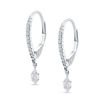 Dangle Hoop Leverback Earrings Round & Marquise Cubic Zirconia 925 Sterling Silver